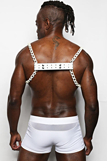 The Ring - White Plated Dogwood Harness with White Leather Strap